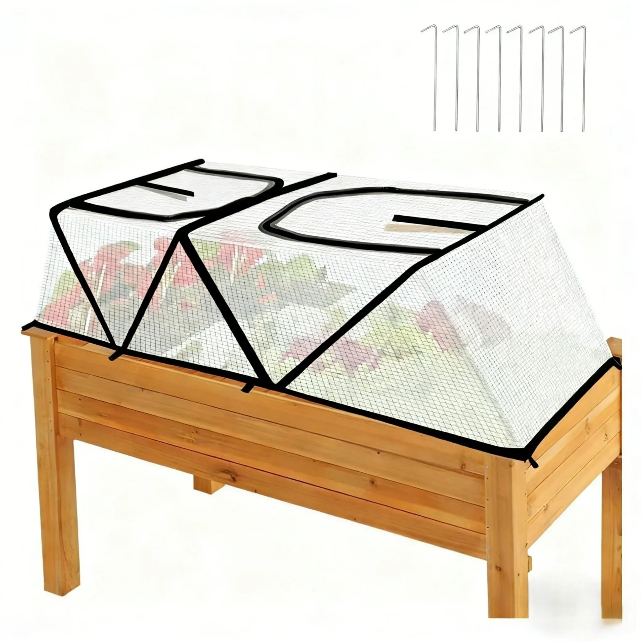 Foldable Garden Plant Cover with Metal Frame and Air Holes Providing Continuous Protection Against Bugs and Frost
