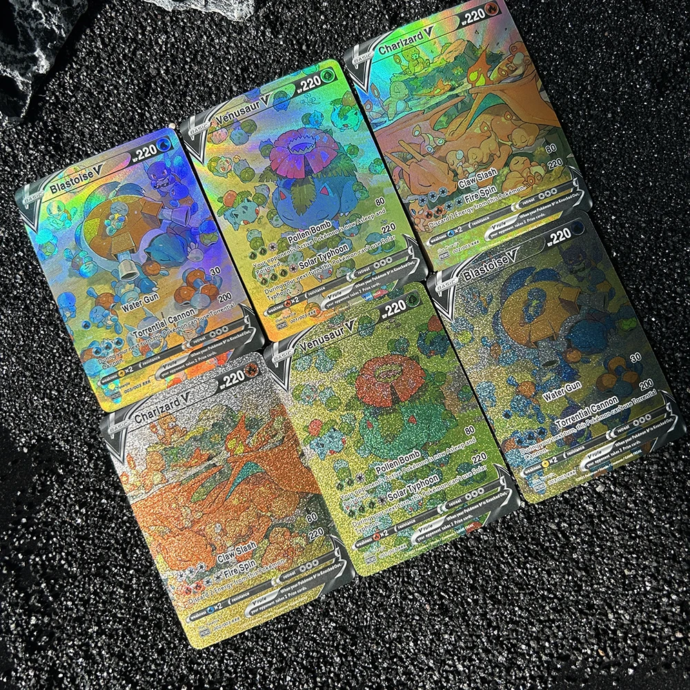 3PCS Fai Da Te PTCG Charizard Venusaur Blastoise Versione Inglese Flash Card Self Made Card Gioco Classico Anime Card Regali