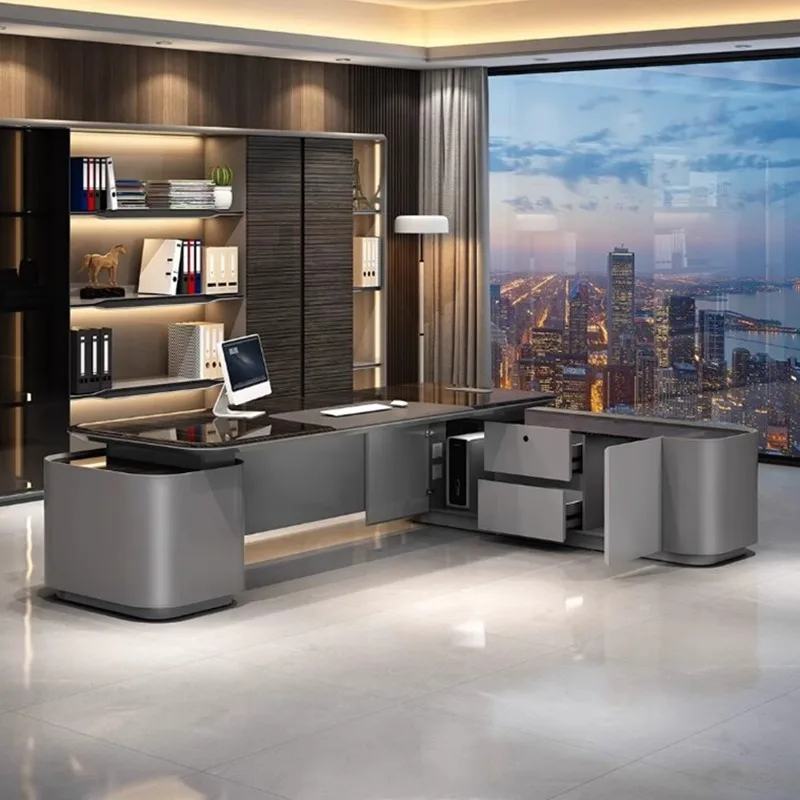 custom.Luxurious Lacquered Executive Desk, Large Modern Office Furniture, President and Manager High-end Multi-functional D - view 4
