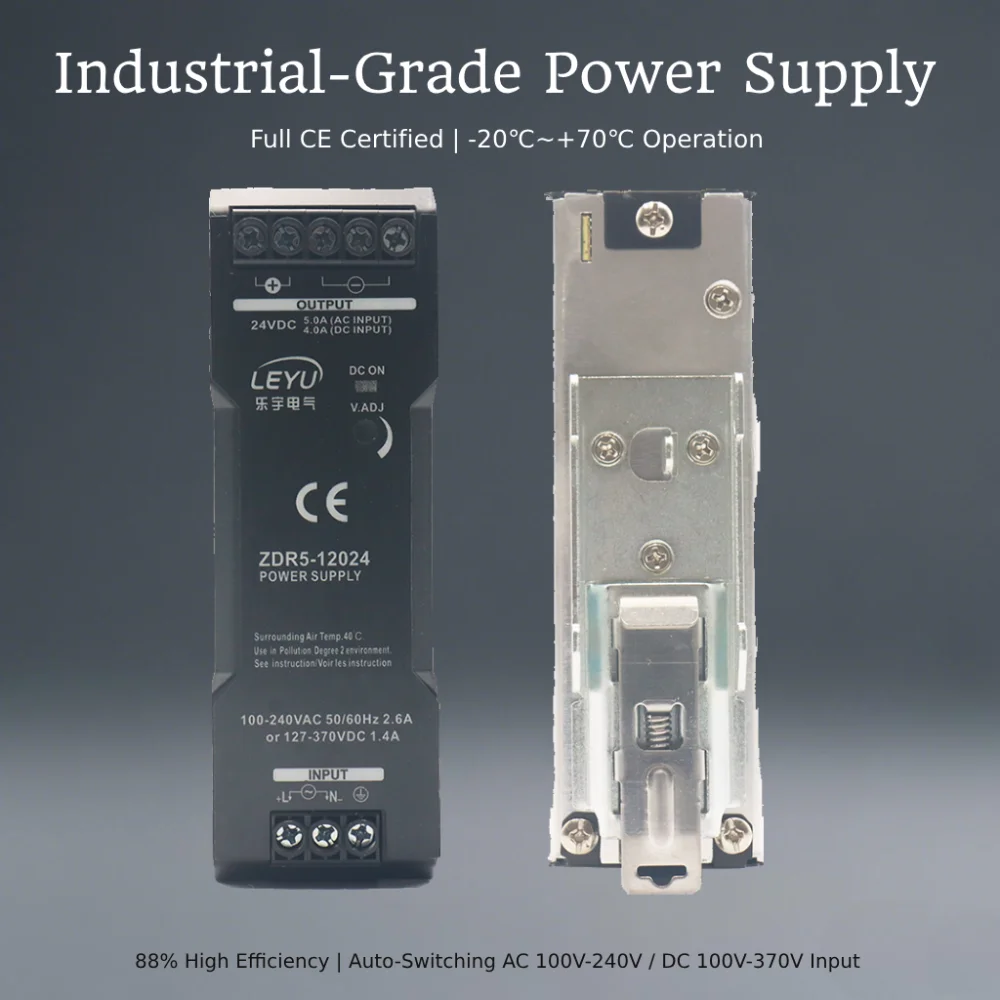 Industrial 24V DIN Rail Power Supply 120W | High Efficiency AC/DC Converter 100-240V to DC 24V | for PLC, LED, Automation
