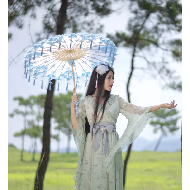 Ancient Umbrella Kids Hanfu Flower Umbrella Bead Tassel Photo Dance Umbrella Paraguas Parasol Sombrilla Regenschirm Femme