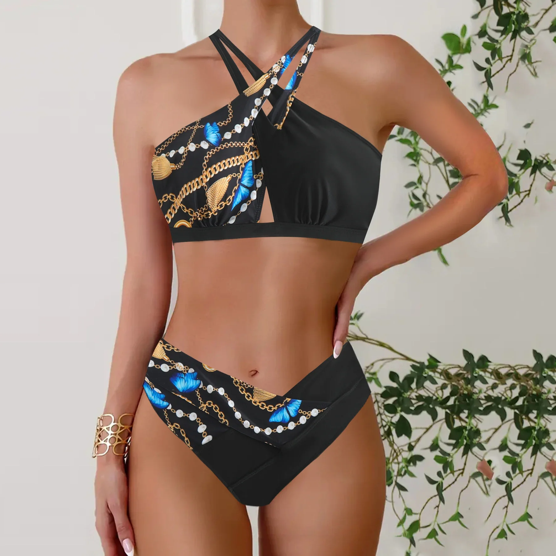 Women's Floral Print Tankini Set, Elegant 2pcs Bikini Swimsuit with Adjustable Straps and High Waist Bottoms Summer Beachwear