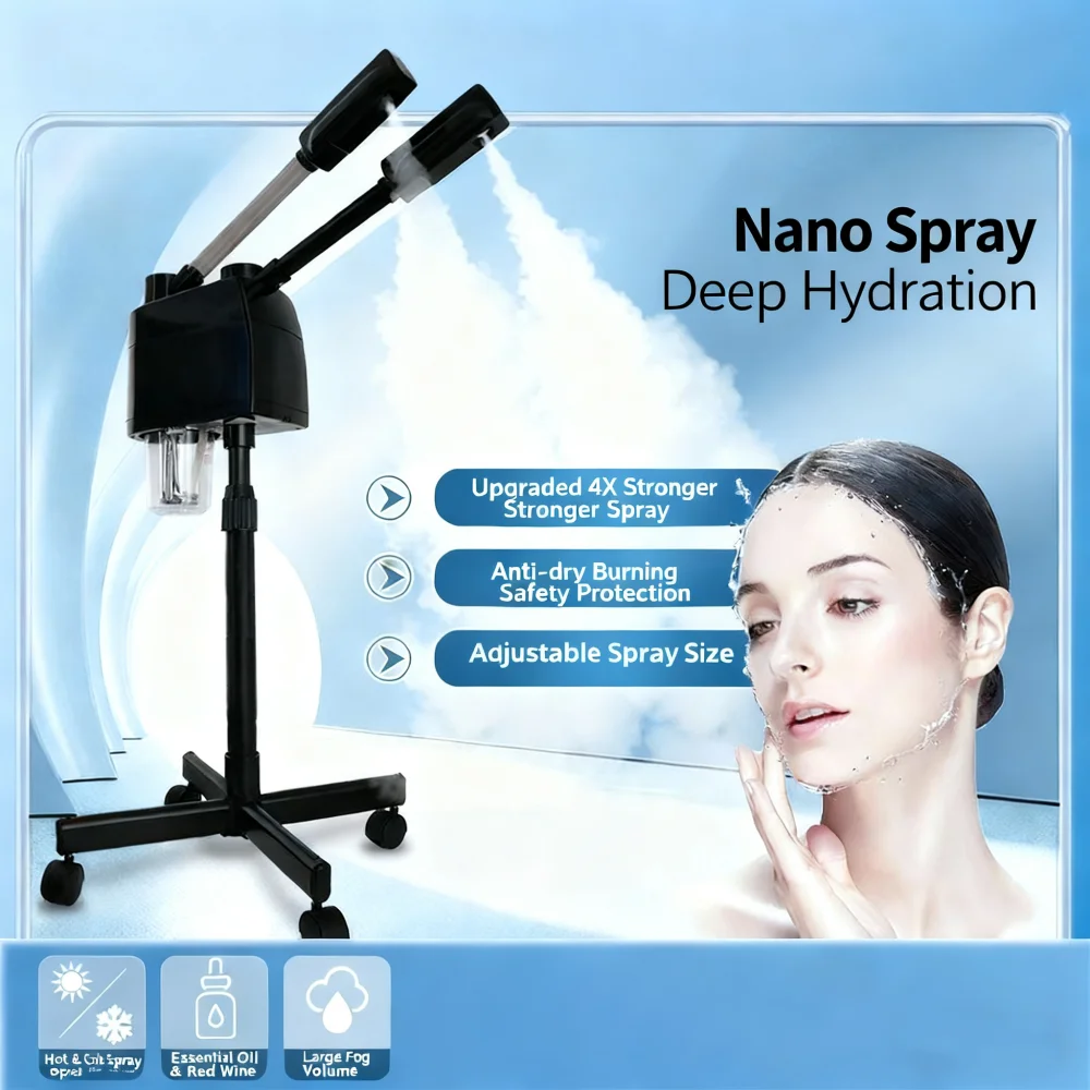 

Professional Hot & Cold Spray Facial Steamer with Double Tubes for Deep Cleaning Hydration & Skin Firming - Salon & Home Use