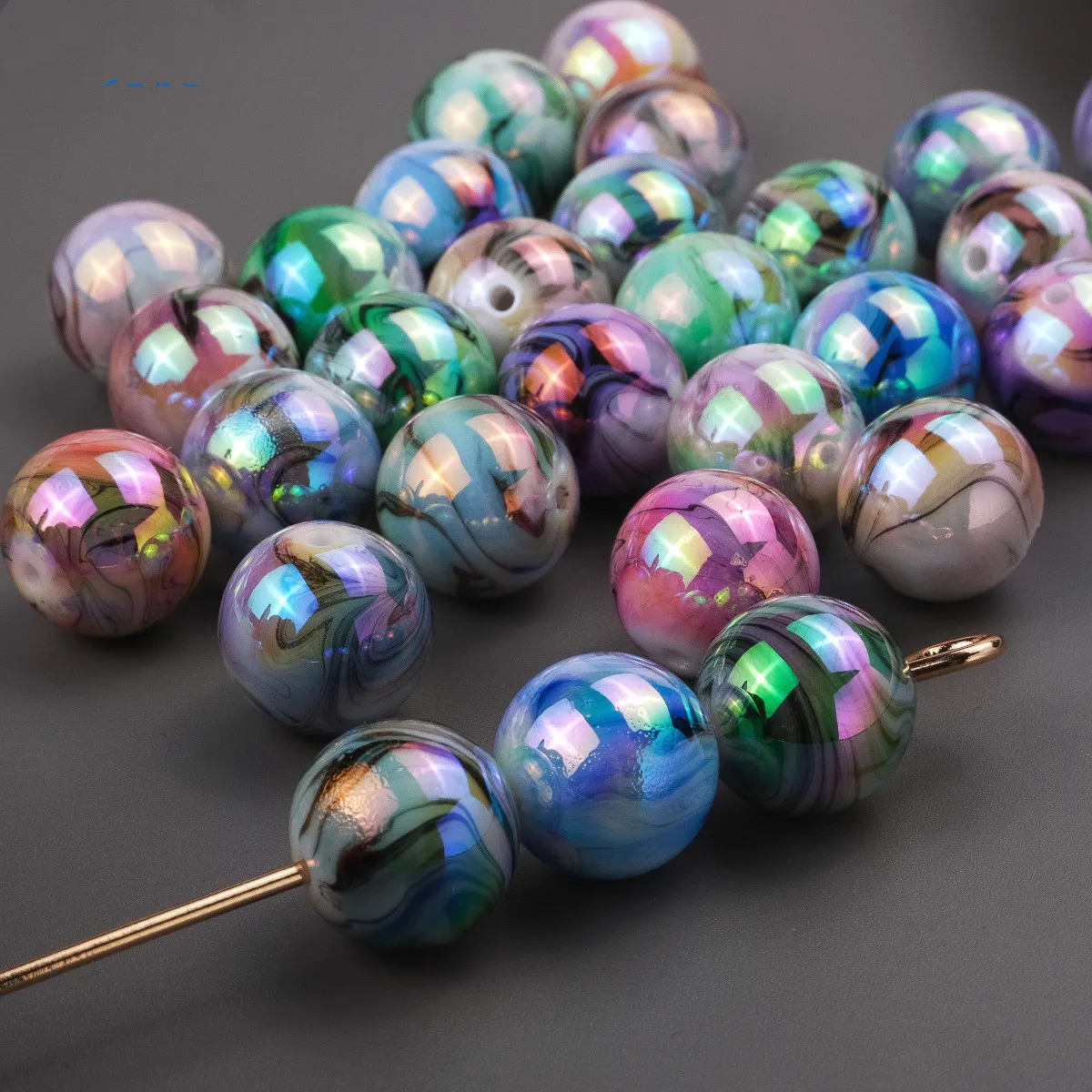 

DIY Jewelry Findings 100pcs 16mm Shining AB Colors Acrylic Round Gumball Beads Fit Bracelet Necklace Earring Knit Making