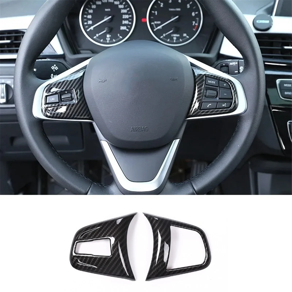 For BMW X1 F48 1 Series F40 2 Series Active Tourer F45 Car Steering Wheel Buttons Frame Trim Cover, ABS Carbon