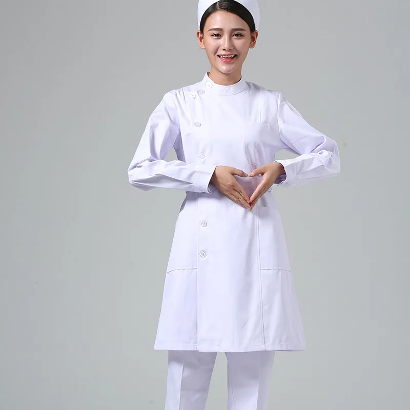 ナース制服 長袖 女性用白衣 実験薬局 秋冬服 医療作業服 半袖