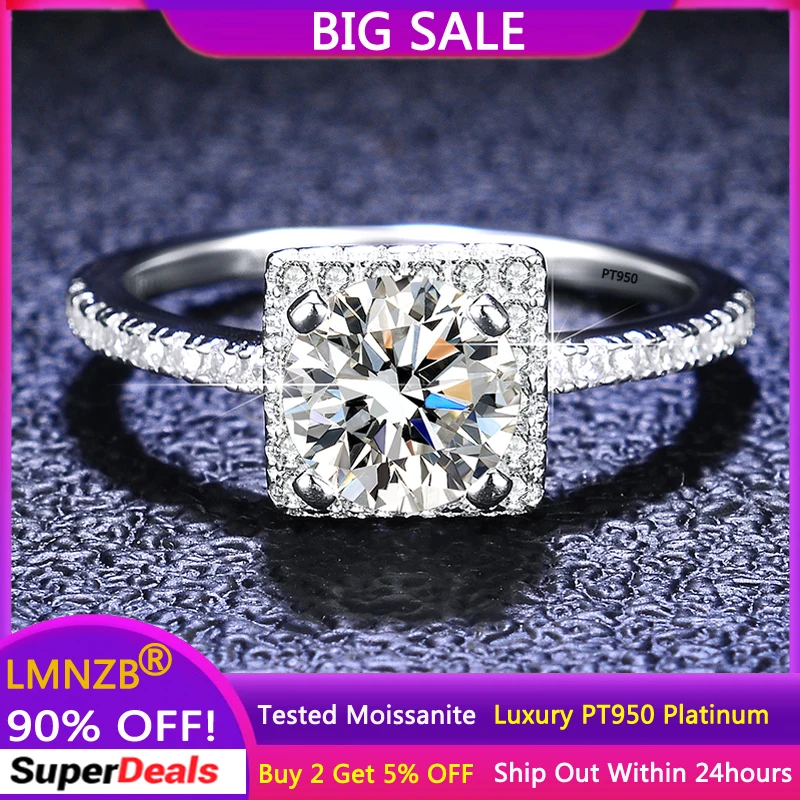 

LMNZB 1ct Moissanite PT950 Platinum Ring Classic Ring For Women Wedding Engagement Hand Jewelry