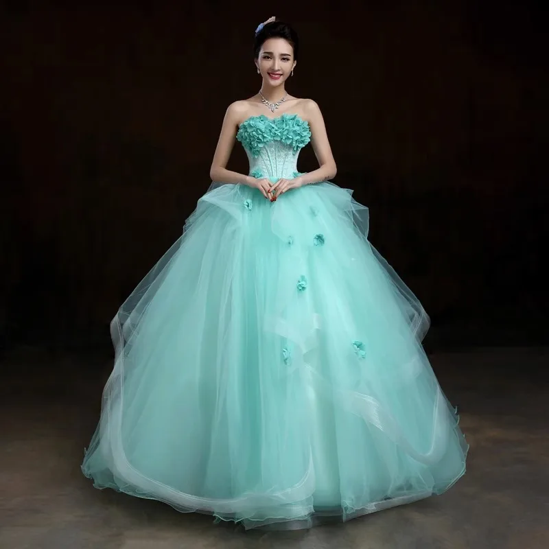 

Charming Pearls Flowers Lace Strapless Quinceanera Dresses light Blue Layers Tulle Skirt Prom Party Gown robes 15 Years