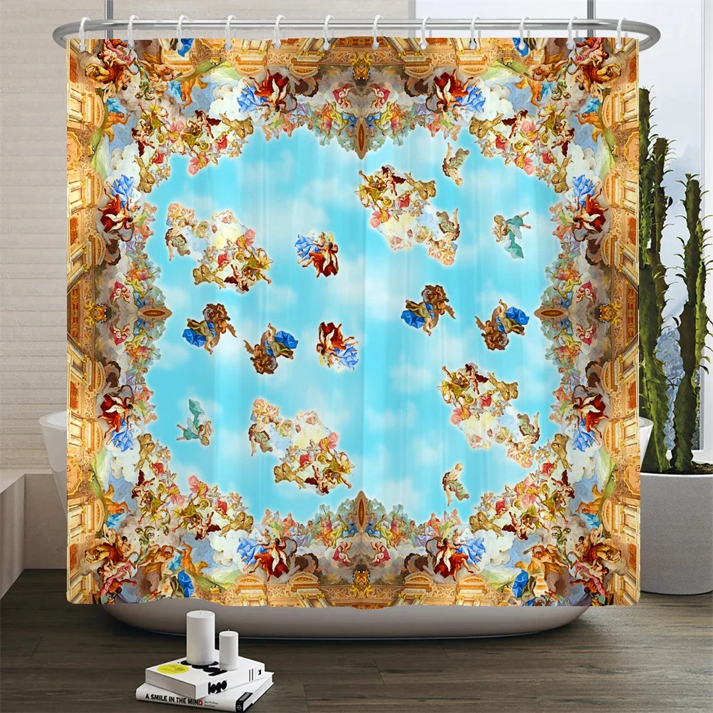 European Retro style Angels Shower Curtains Bathroom Curtain Waterproof Fabric Bathtub Decor 180*180cm Bath Curtain With Hooks