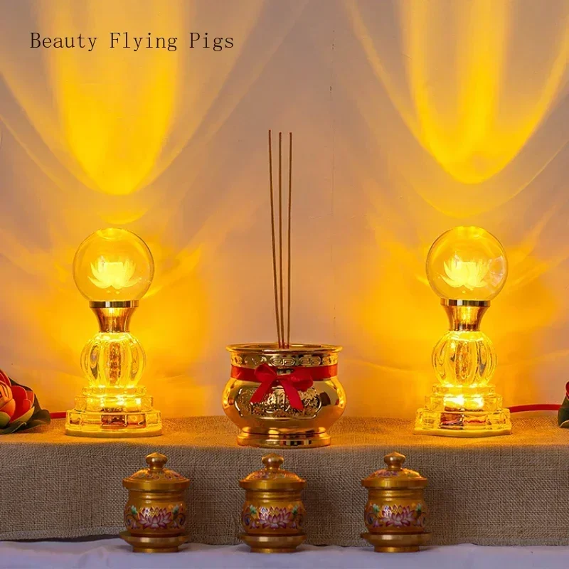 2pcs Crystal Simulated Candlestick Buddhist Temple Supplies Temple Living Home Room Decor Sacrifice Feng Shui Ensuring Safety
