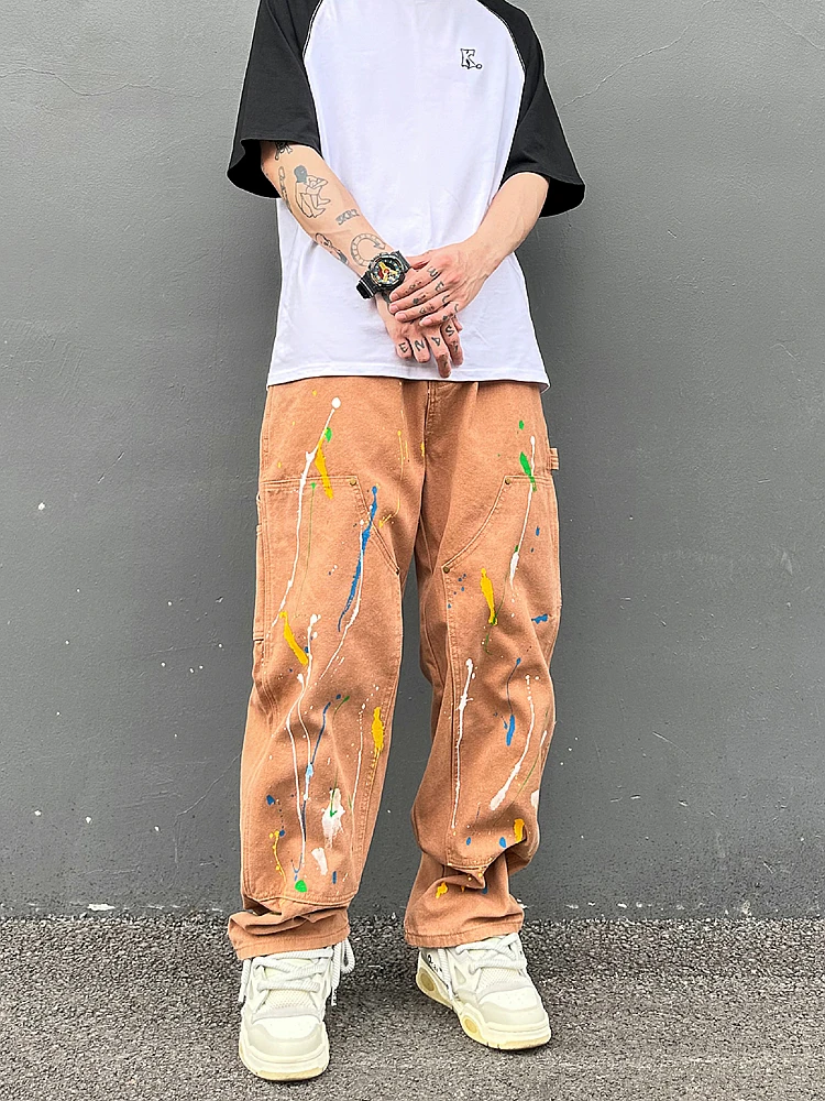 Fashion Graffiti Printed Denim Jeans Mens High-street Zipper Straight Jeans Hip Hop Streetwear Casual Loose Joggers Jeans Pants