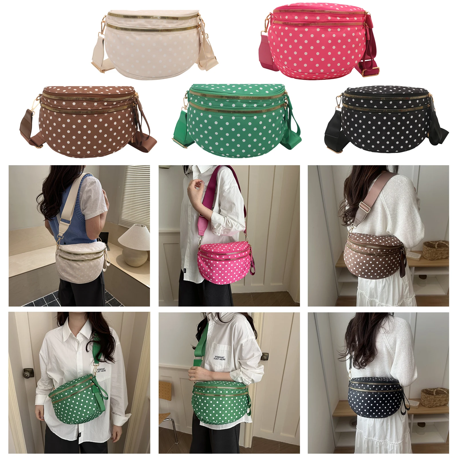 Nylon Polka Point Tote Bags Large Capacity Polka Dots Handbag Versatile Shoulder Bags for Shopping And Outdoor Family Outings