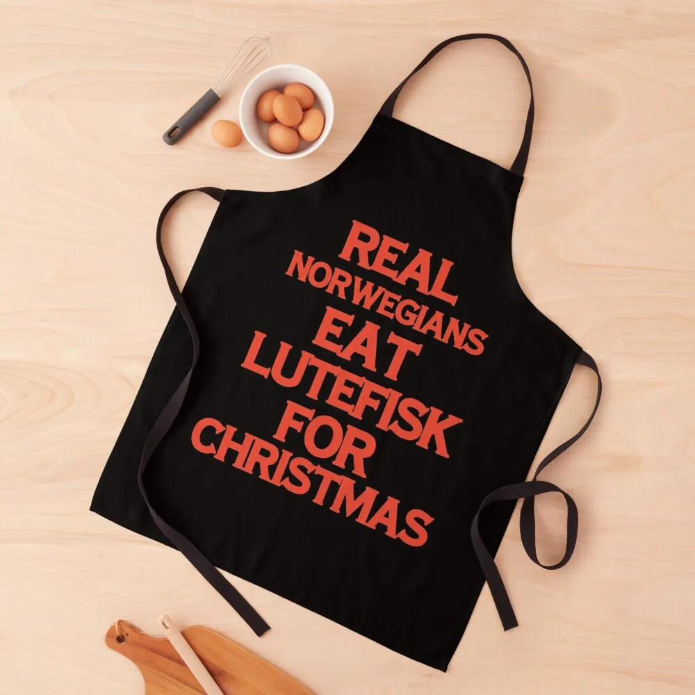 real norwegians eat lutefisk for christmas Apron household woman Men kitchen Kitchen For Women cleanings Apron