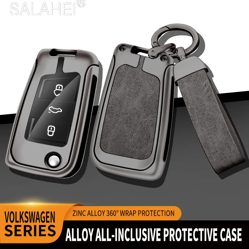 Alloy Leather Car Key Case Cover For VW Volkswagen Golf 7 MK7 Tiguan MK2 For Seat Ateca Leon FR 2 Ibiza Skoda Octavia Kodiaq