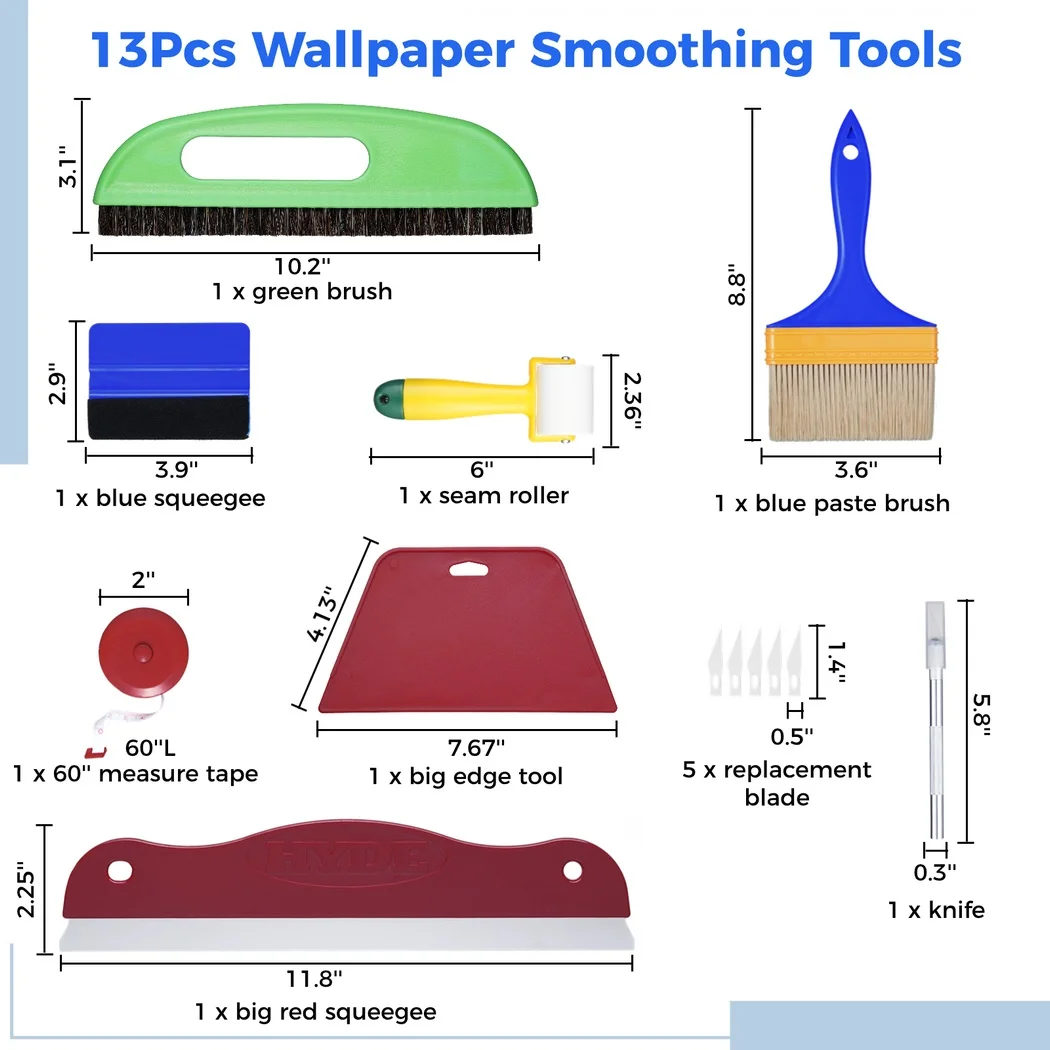 13Pcs Wallpaper Smoothing Tools Wallpaper Paste Tool Kit For Vinyl Applciation Wallpaper Brushes Squeegee Smoothers Seam Roller