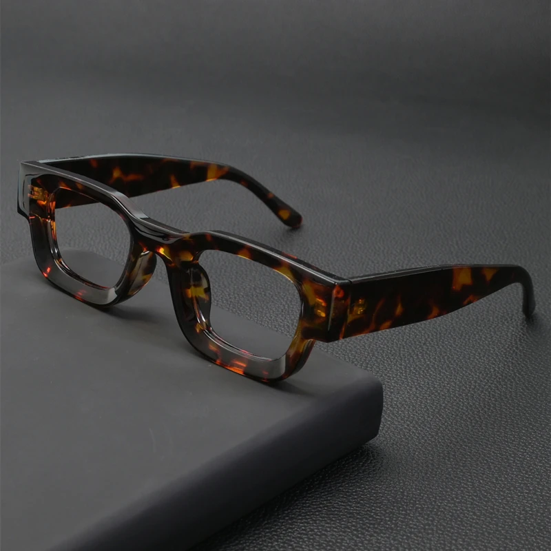 

New Retro small Rectangle Eyeglass Frame for Men and Women with Leopard Print Color Thick Border Optical Prescription Eyeglass