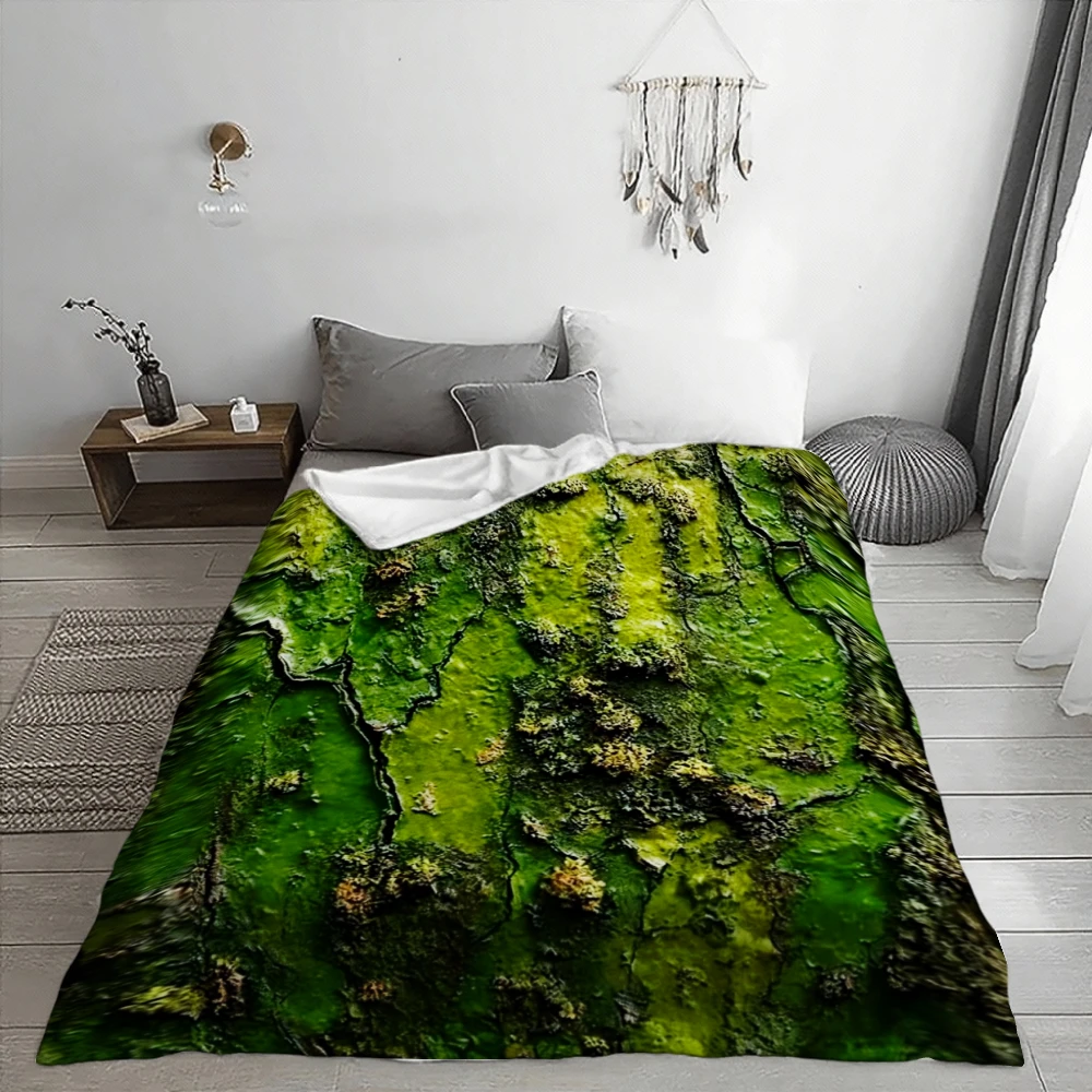 Vibrant Green Moss Bark Pattern, Nature Lover Gift, Soft Cozy Blanket, Realistic Forest Texture Design, Multi-Purpose Home Decor