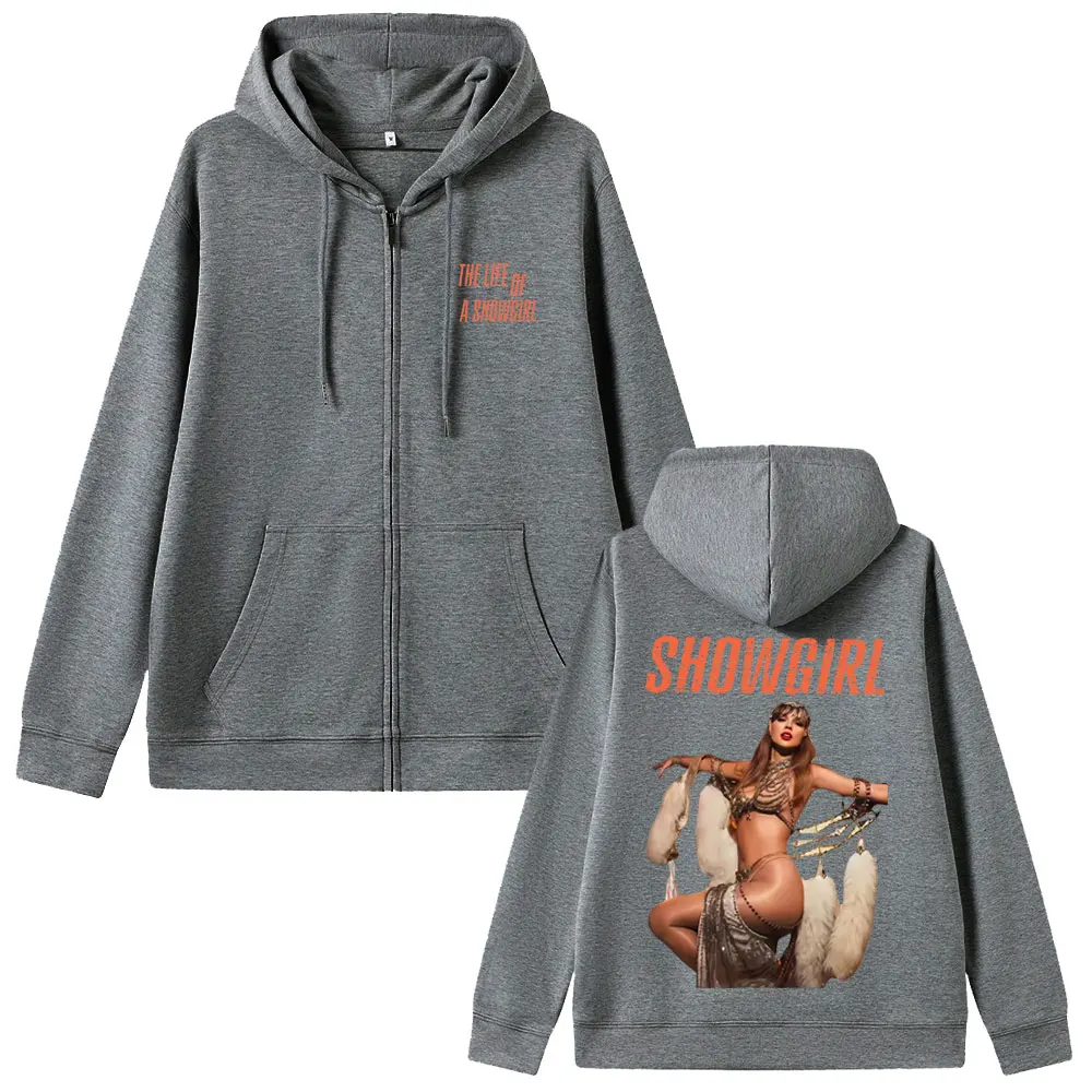 เสื้อฮู้ดซิป The Life of A Showgirl อัลบั้ม 2025 แฟชั่นโอเวอร์ไซส์สำหรับผู้ชายและผู้หญิง เสื้อแจ็คเก็ตซิปผ้าฟลีซคอตตอนสำหรับผู้ชาย