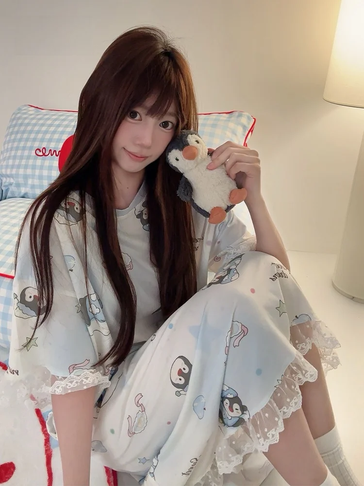 camicia-da-notte-in-pizzo-a-maniche-corte-con-sensazione-di-freschezza-modello-pinguino-in-modal-e-cotone-con-stampa-a-cartoni-animati-ideale-per-l'estate-abbigliamento-da-casa