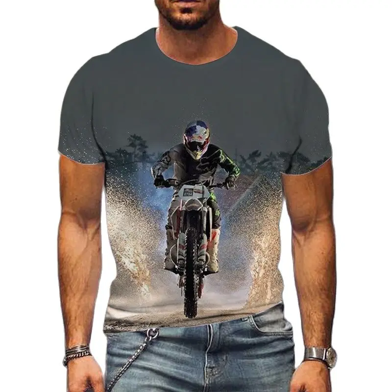 3D Men\'s Motorcycle Rider Print T-Shirt Street Cool Fashion O-Neck Short Sleeve  Plus Size New Shirt