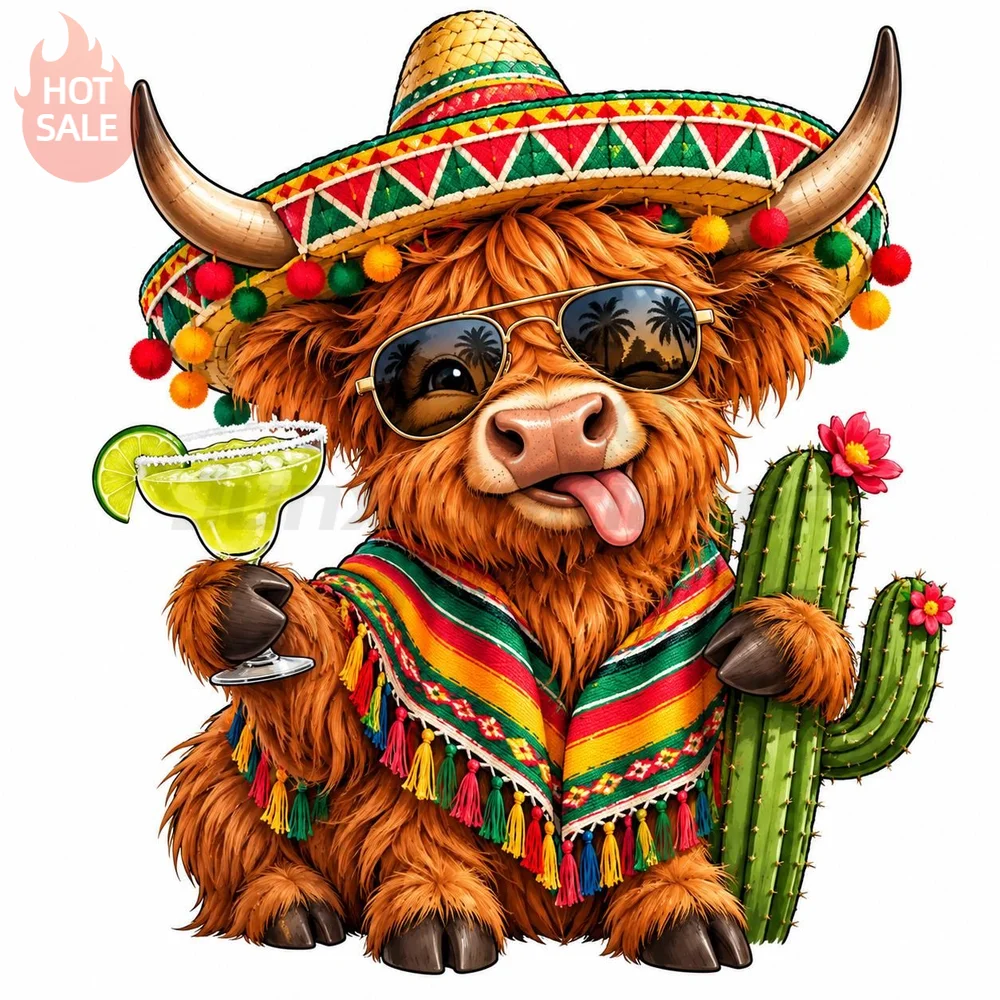Cinco De Mayo Highland Cow Funny Sombrero Poncho Mexican Creative PVC Decal For Car Window Waterproof Sticker Vehicle Decor