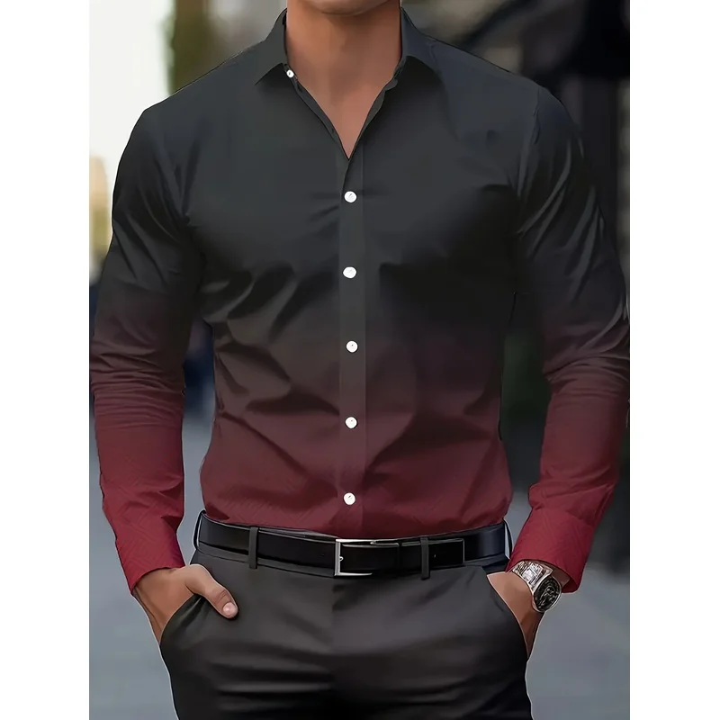 Men's Casual Geometric Gradient Color 3D Print Long Sleeve Shirt Spring Summer Autumn Winter Travel Comfortable Top
