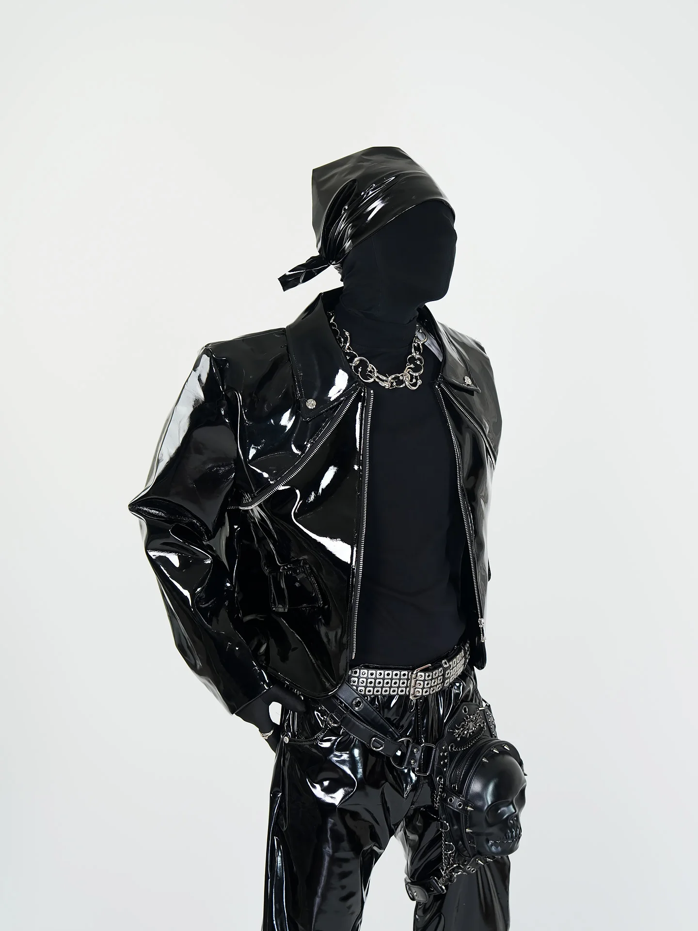 VE2 Visual Series Short PU Leather Jacket Matte Finish Men's Club Stage Performance Outfit Future Pioneer Top Youth Trend