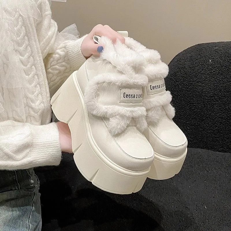 ロリータ系スイートガール厚底ロングブーツ-レディース-2025冬新作-ホワイト-ファー付きスノーブーツ-ベルベット裏地付き暖かいコットンシューズ
