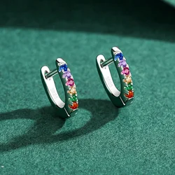 Pure 925 Sterling Silver Mini Hoop Earrings for Daughter Children Girls Kids Rainbow Color Zircon tragus Earring Fine Jewelry