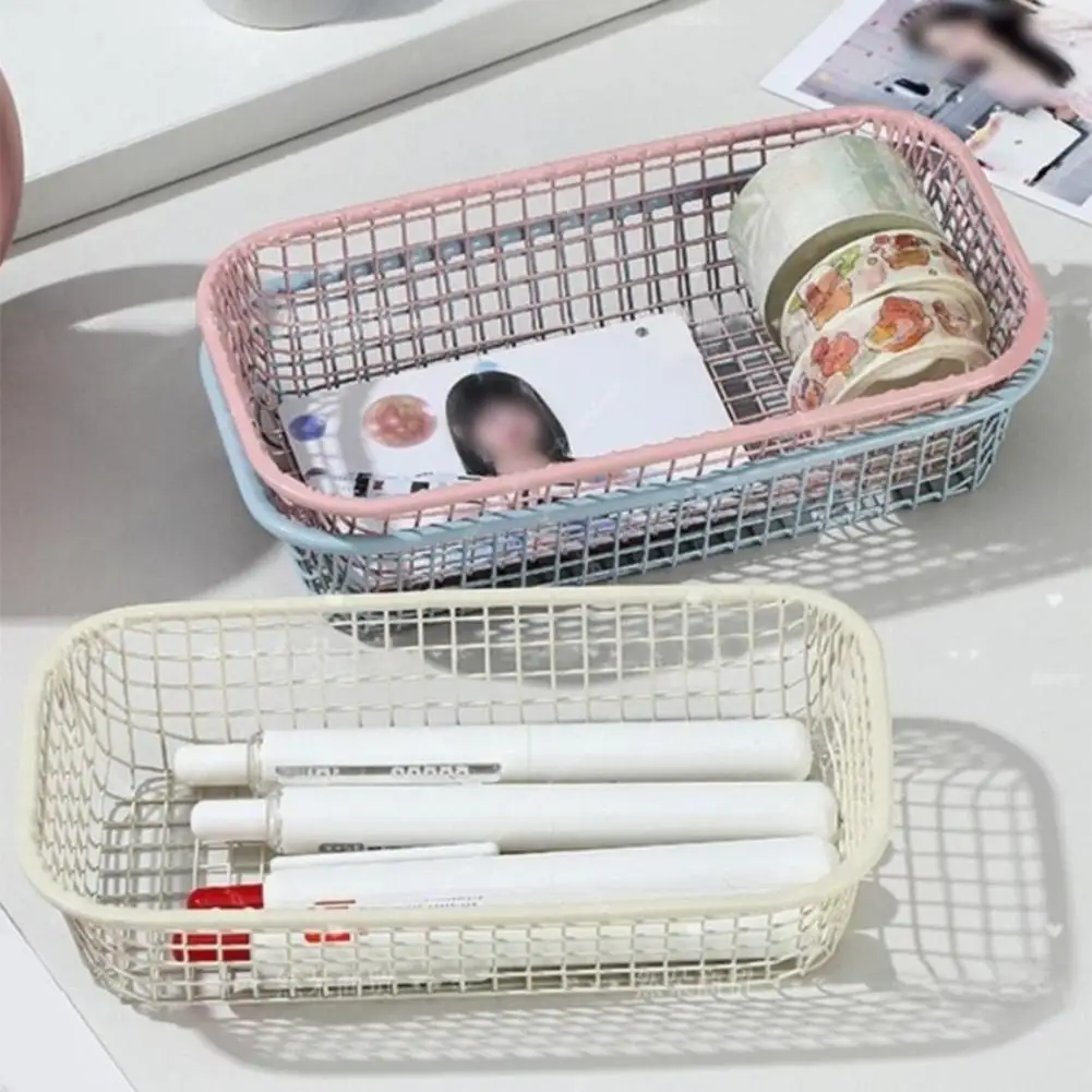 1PC Desk Sundries Wire Storage Basket Student Office Stationery Storage Box  Desktop Organizer For Living Room Home Decor