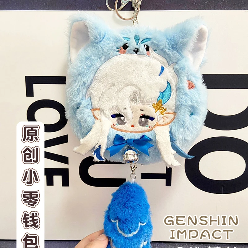

Game Genshin Impact Neuvillette Plush Doll Coin Purse Bag Anime Cotton Toy Headset Storage Bag Mini Wallets Gift Light Blue 15cm