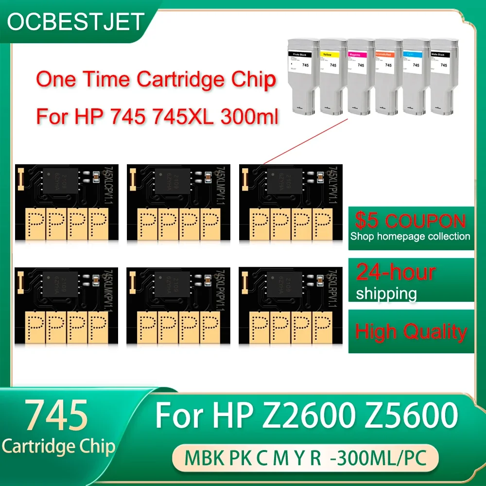 300ml 745 745XL Ink Cartridge Chip HP745 XL Chip For HP DesignJet Z2600 Z5600 Printer New Upgrade 6 Colors One Time Chip