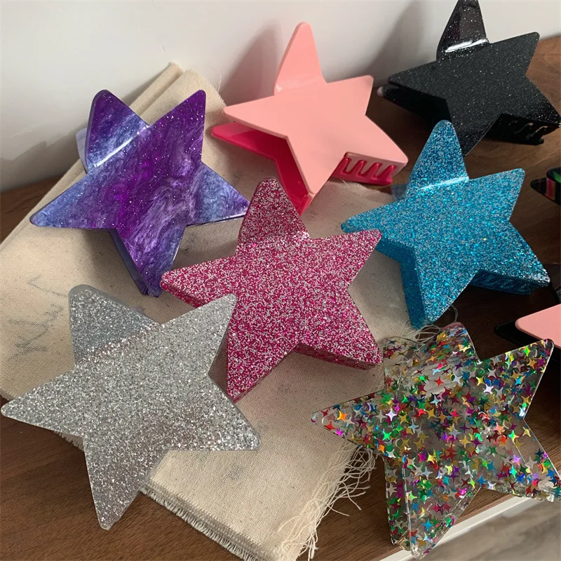 

New Shiny Five-Pointed Star Hair Claw Acetate Hair Clip Valentine's Day Crab Hair Clip Women's Girls Hair Accessories