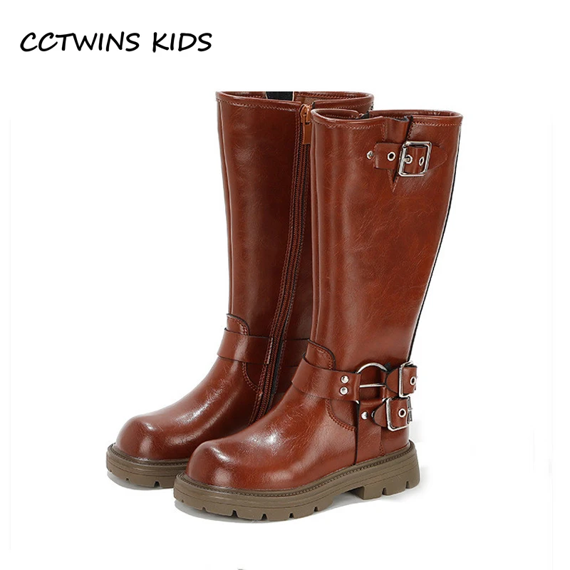 Girls High Boots 2023 Winter Toddler Kids Princess Fashion Brand Knee Long Boots Children Genuine Leather Buckle Warm Fur Shoes