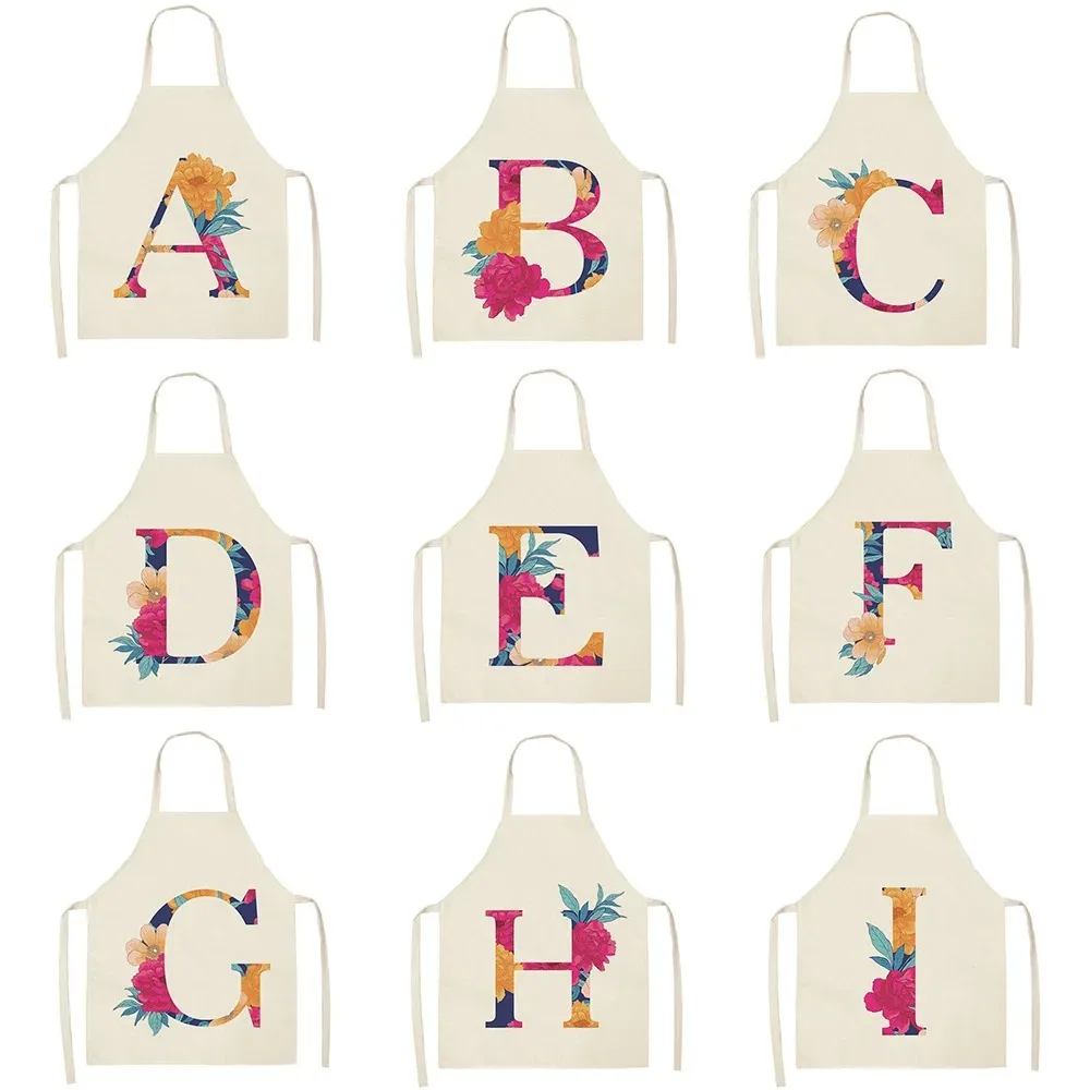 Colorful letter flower pattern kitchen apron for hostess hairdresser female kitchen apron home kitchen supplies