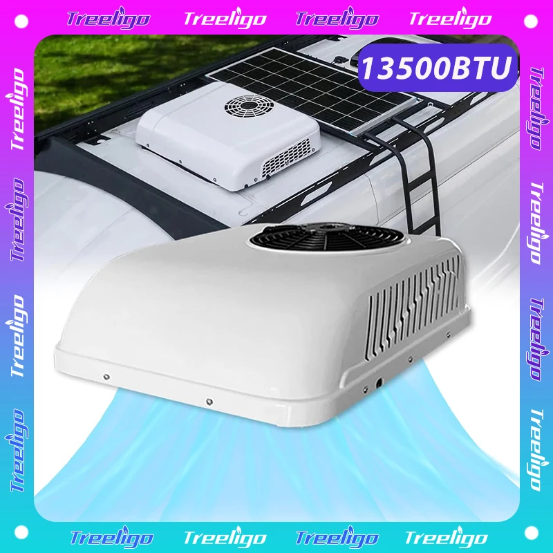 

Treeligo 13500BTU 12V Electric Car Rv Rooftop Parking Air Conditioner Fast Heat &Cool For Camper Truck Motorhome Caravan Tractor