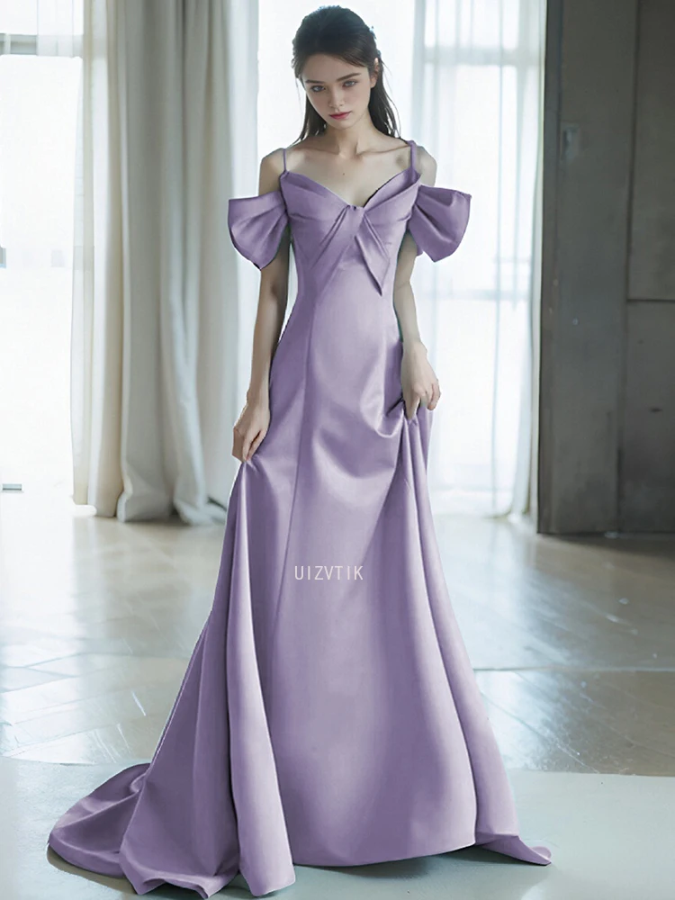 ラグジュアリーパープルイブニングパーティードレスオフショルダーフロア丈スリムフィットフォーマルオケージョンドレスエレガントシックウィメンズプロムガウン