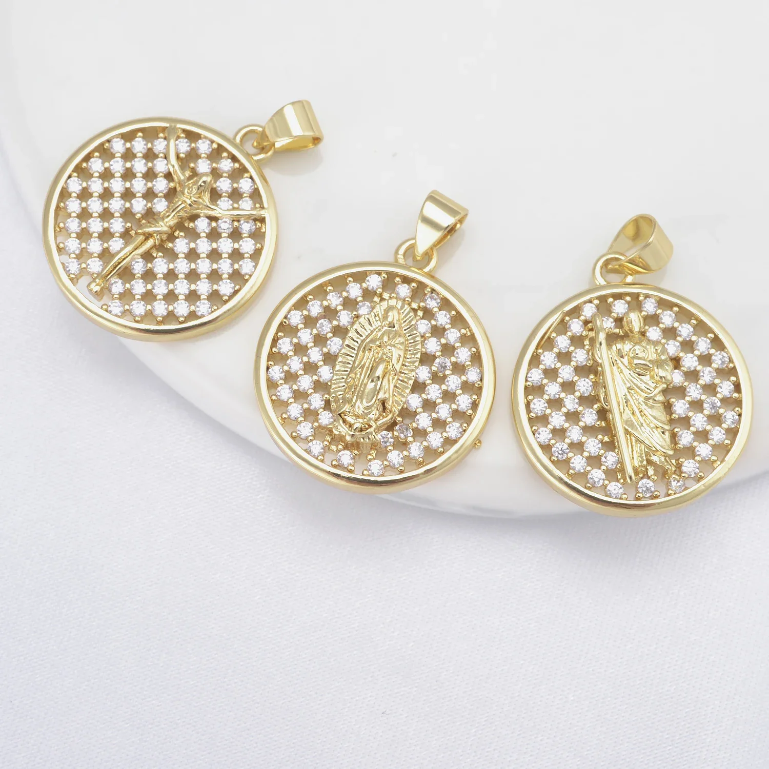 LJRIVER 4 Pieces Charms for Diy Jewelry Religious Belief Brass Accessories Fashion CZ Zircon Jewelry Top Quality Parts Wholesale