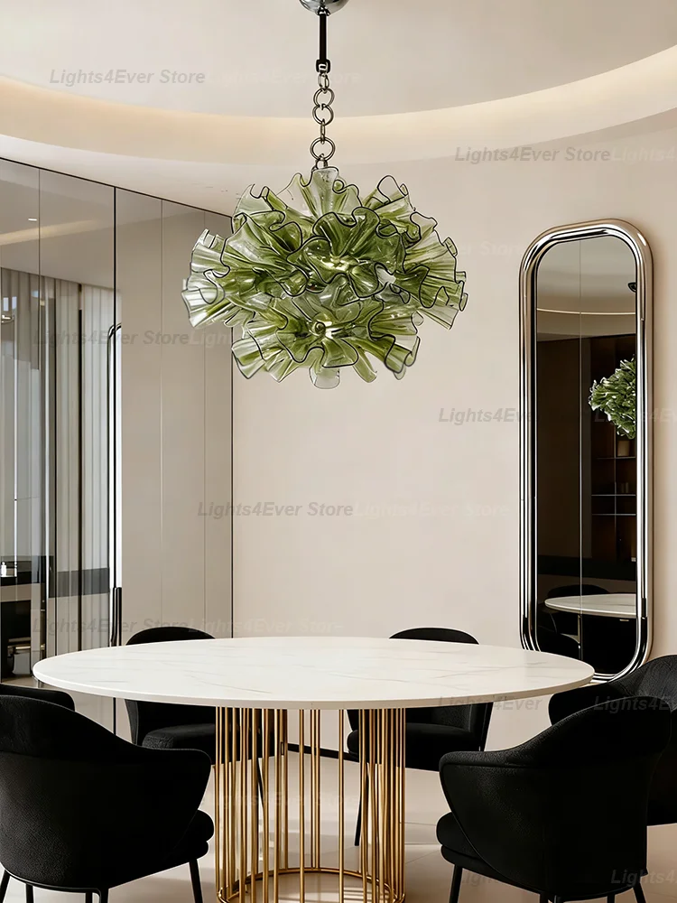 

Современная зеленая люстра из муранского стекла OZ0313, элегантная, ручной работы, светодиодная, с регулировкой яркости, основная лампа для гостиной и столовой