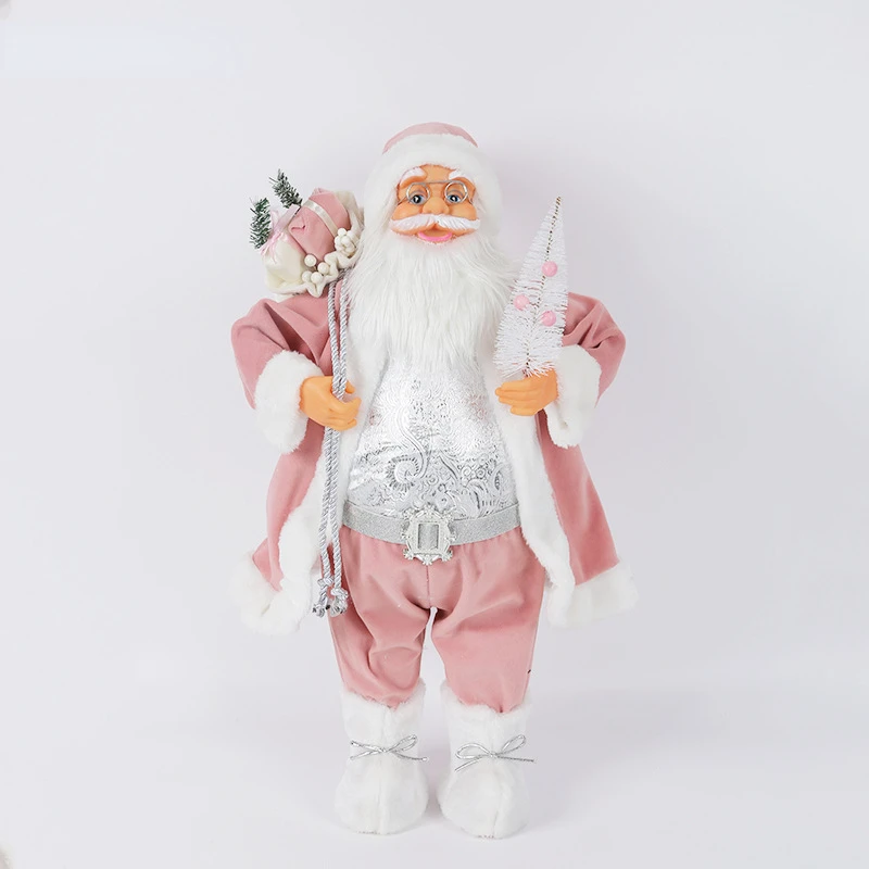 Christmas Decorations pink Santa Claus Dolls Standing Christmas Figurine Holiday Decoration Ornaments Layout Window Decoration