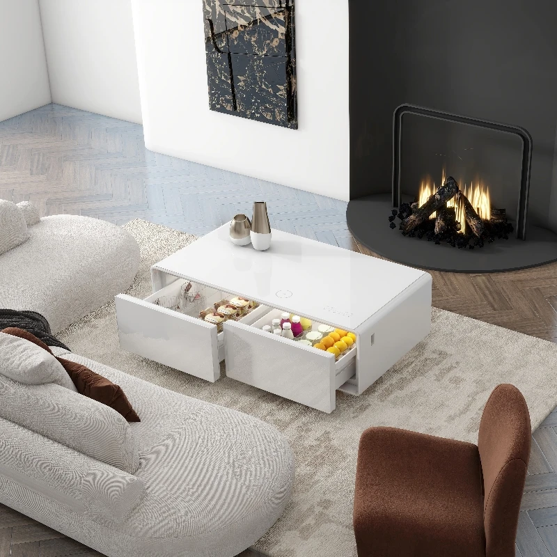 Luxury Modern Smart Furniture Home Smart Coffee Table With USB Wireless Charging Refrigerator Fridge
