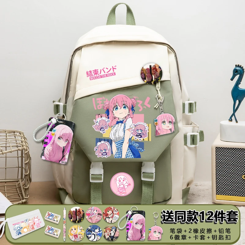 Kawaii Bocchi rock Bag with Pain Pack Badge Set Backpack Pencil Box Anime Teenager Schoolbag Student Girl Boy Book Travel Bag