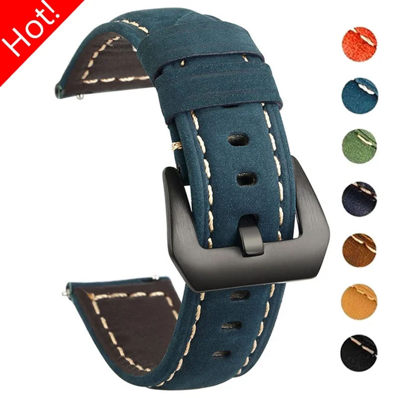 22mm 20mm Leather Strap for Samsung Galaxy Watch 6/4Classic 43 47mm 6/5/4 40 44mm Gear S3 Band for Huawei Watch 3Pro GT4 Active2