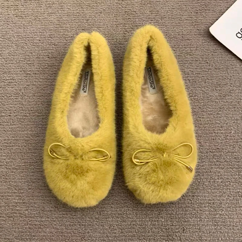الفراء النساء أحذية قطنية القوس الدافئة الشقق أحذية مريحة الشتاء موضة أحذية الثلوج الضحلة 2025 جديد فستان قصير أفخم بوتاس دي Mujer #1