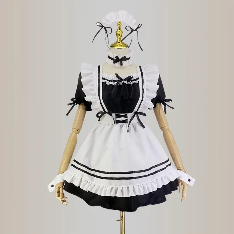 S-5XL Black Cute Maid Costumes Girls Women Lovely Maid Outfit Cosplay Costume Japanese Animation Show Lolita Dress Clothes