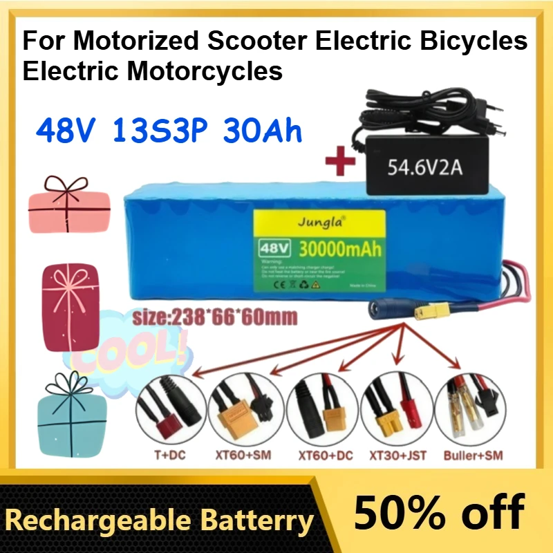 18650 48V Li-Ion Battery Pack Built-in BMS 13S3P 30Ah for Motorized Scooter Electric Motorcycles Electric Bicycles Batteries