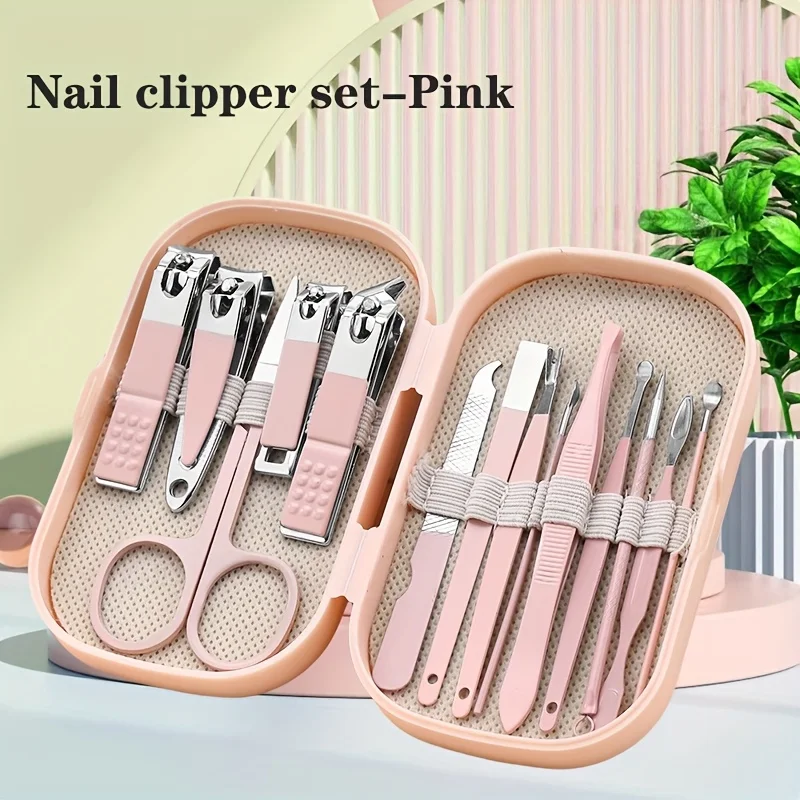 Ensemble de coupe-ongles portables avec cure-oreille, outils de manucure durables pour dortoir, ciseaux à sourcils et accessoires pour Nail Art, 14 pièces
