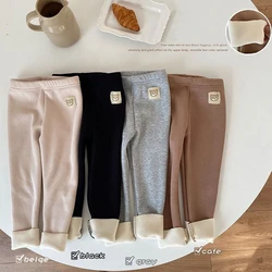 Children Warm Plush Solid Color Pants Fashion Cute Animal Cartoons Stretchy and Comfy Autumn and Winter Seasons Kids Pants 1-8Y