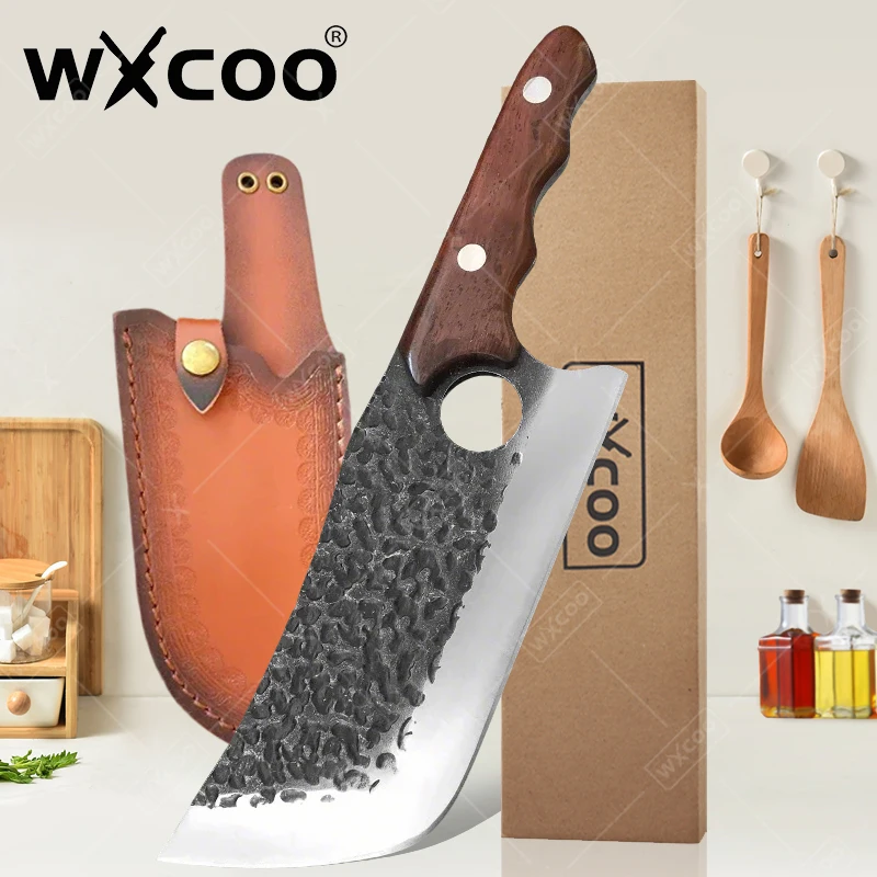 

WXCOO Kitchen Knives Cleaver Chef Knife Meat Fish Chop Vegetables Butcher Knife Hand Forged Blade Cleaver Knife Wood Handle