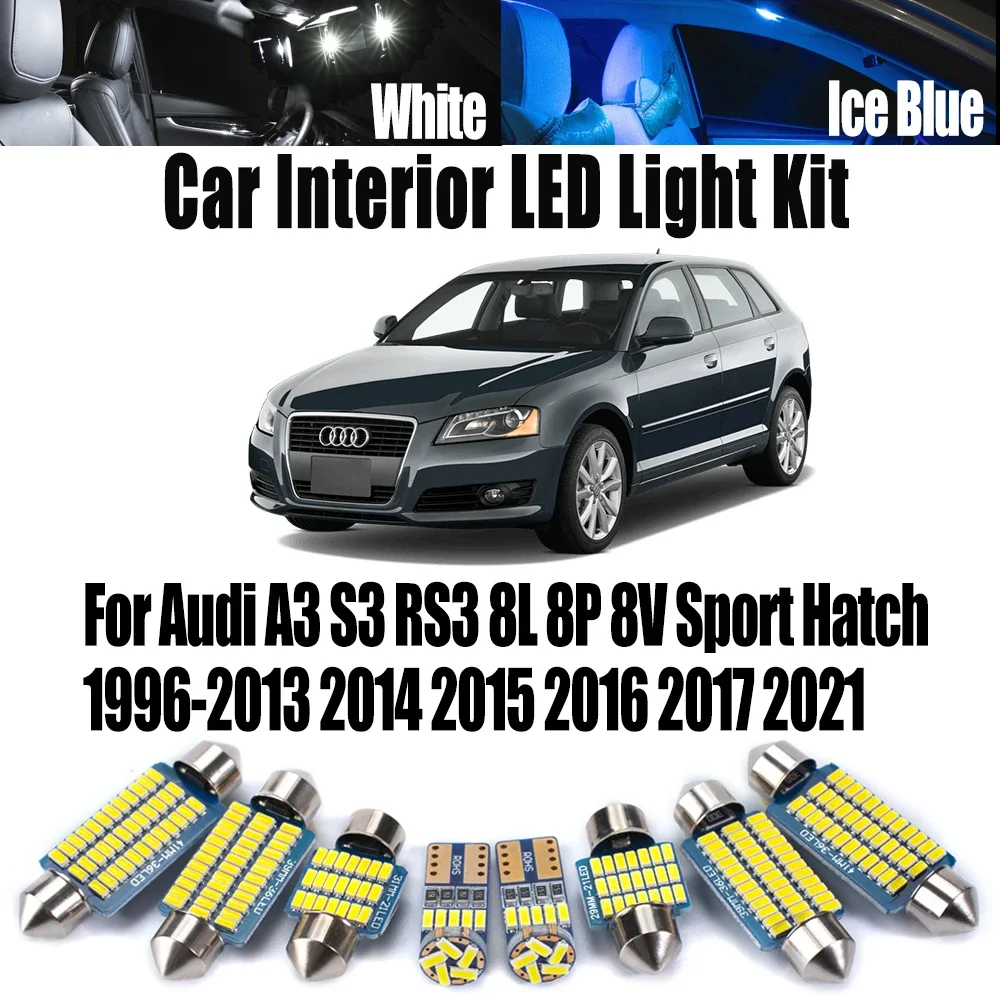 Para Audi A3 S3 RS3 8L 8P 8V Sport Hatch 1996- 2017 2021 Canbus LED Interior lectura cúpula maletero Kit de luz bombillas de espejo de tocador de coche
